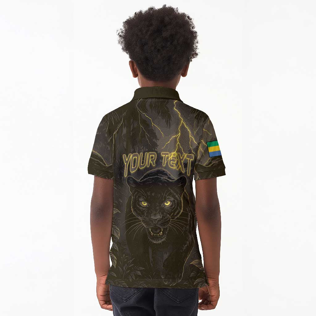 Custom Gabon Football Kid Polo Shirt Black Panther Thunder - African Pride