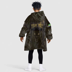 Custom Gabon Football Kid Wearable Blanket Hoodie Black Panther Thunder - African Pride