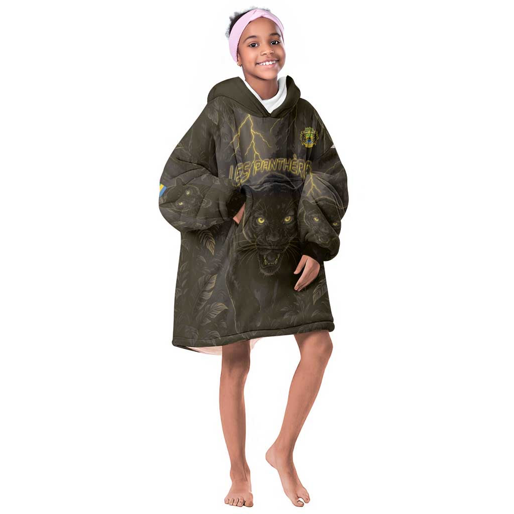 Custom Gabon Football Kid Wearable Blanket Hoodie Black Panther Thunder - African Pride