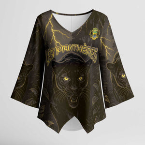 Custom Gabon Football Kimono Sleeve Blouse Black Panther Thunder - African Pride