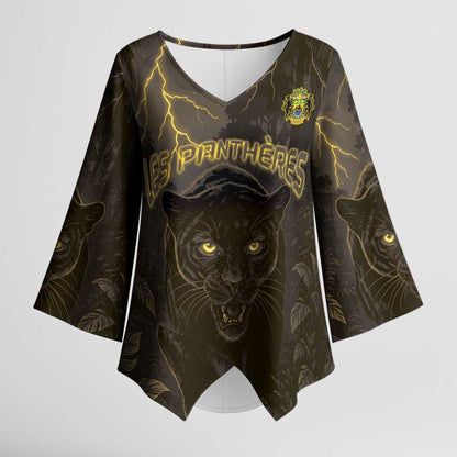 Custom Gabon Football Kimono Sleeve Blouse Black Panther Thunder - African Pride