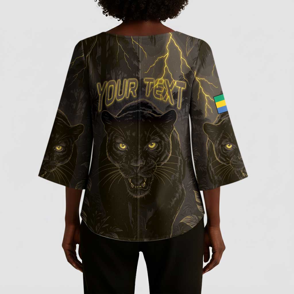 Custom Gabon Football Kimono Sleeve Blouse Black Panther Thunder - African Pride