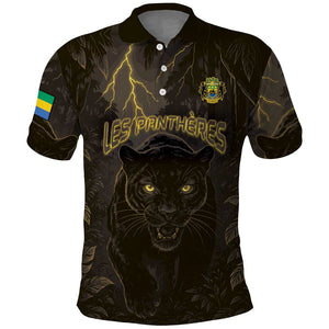 Custom Gabon Football Polo Shirt Black Panther Thunder - African Pride