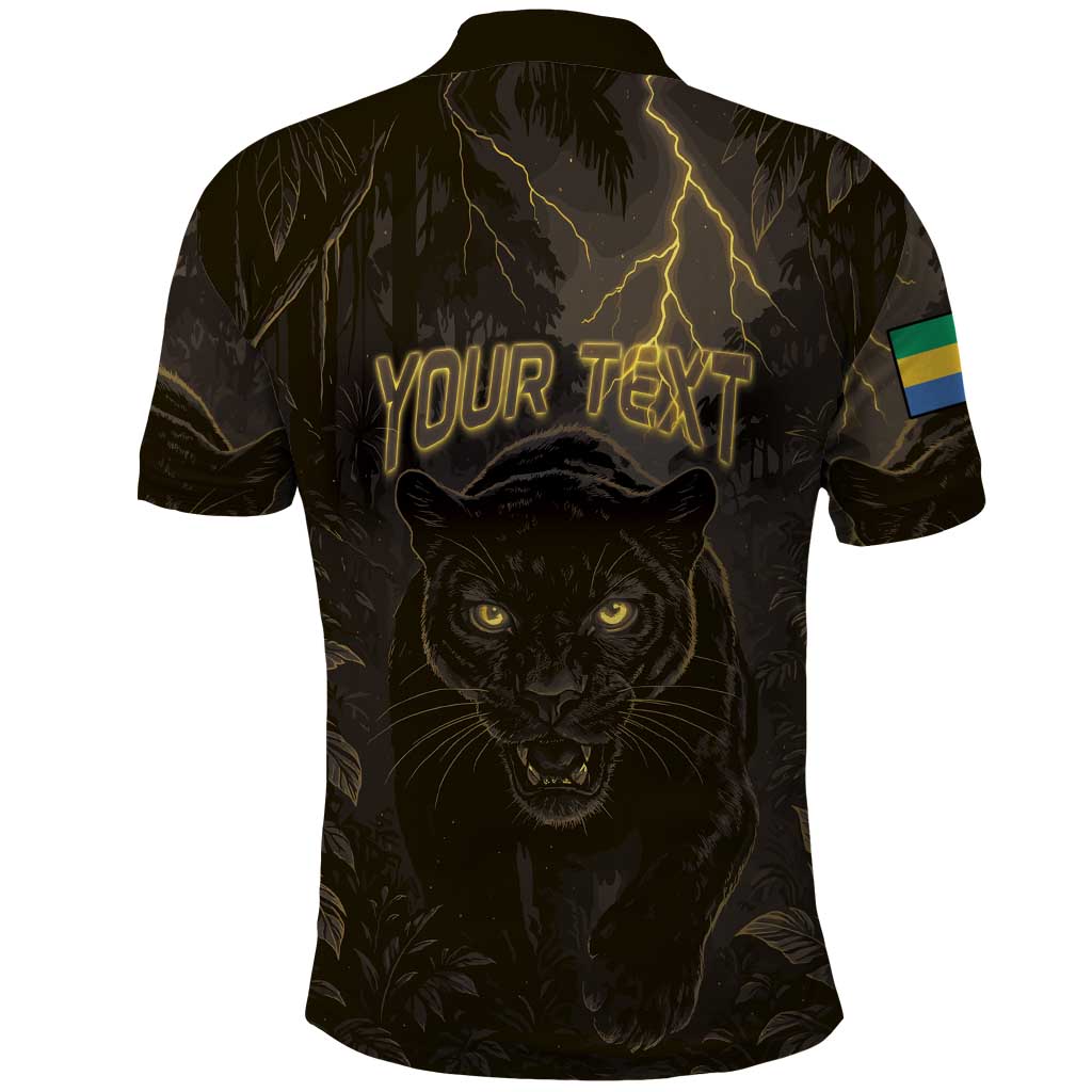 Custom Gabon Football Polo Shirt Black Panther Thunder - African Pride