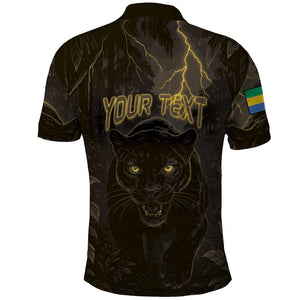 Custom Gabon Football Polo Shirt Black Panther Thunder - African Pride