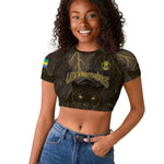 Custom Gabon Football Raglan Cropped T shirt Black Panther Thunder - African Pride
