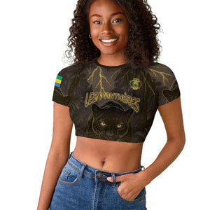Custom Gabon Football Raglan Cropped T shirt Black Panther Thunder - African Pride