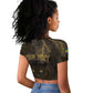 Custom Gabon Football Raglan Cropped T shirt Black Panther Thunder - African Pride