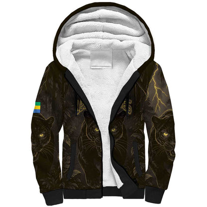 Custom Gabon Football Sherpa Hoodie Black Panther Thunder - African Pride