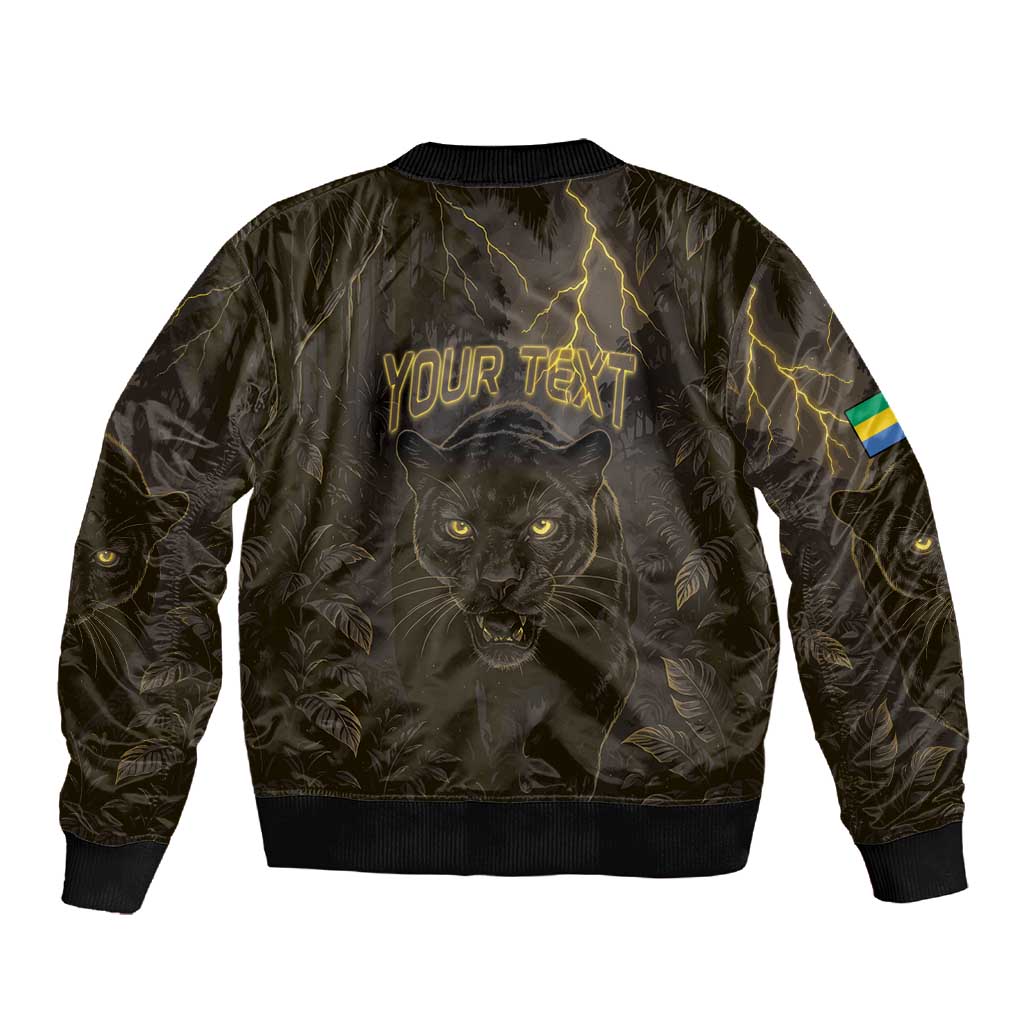 Custom Gabon Football Sleeve Zip Bomber Jacket Black Panther Thunder - African Pride