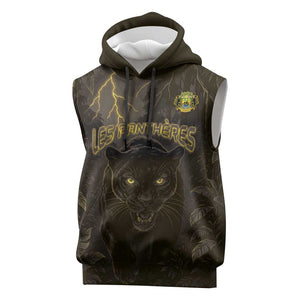 Custom Gabon Football Sleeveless Hoodie Black Panther Thunder - African Pride