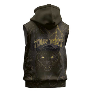 Custom Gabon Football Sleeveless Zip Hoodie Black Panther Thunder - African Pride