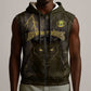 Custom Gabon Football Sleeveless Zip Hoodie Black Panther Thunder - African Pride