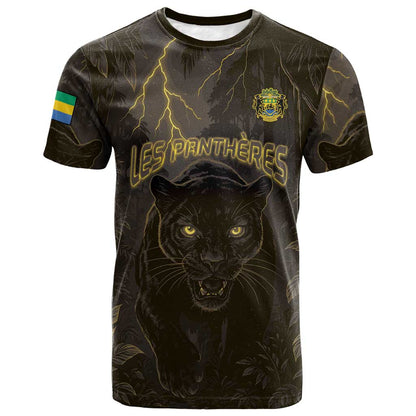 Custom Gabon Football T shirt Black Panther Thunder - African Pride