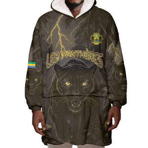 Custom Gabon Football Wearable Blanket Hoodie Black Panther Thunder - African Pride
