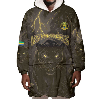 Custom Gabon Football Wearable Blanket Hoodie Black Panther Thunder - African Pride