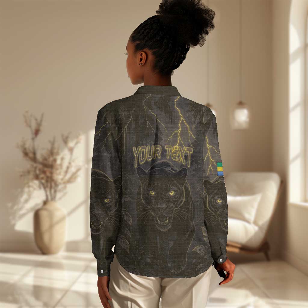 Custom Gabon Football Women Casual Shirt Black Panther Thunder - African Pride