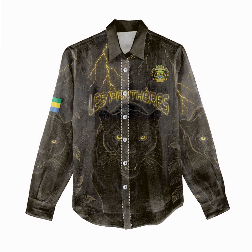 Custom Gabon Football Women Casual Shirt Black Panther Thunder - African Pride