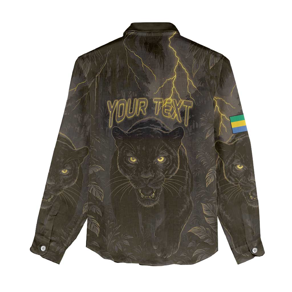 Custom Gabon Football Women Casual Shirt Black Panther Thunder - African Pride
