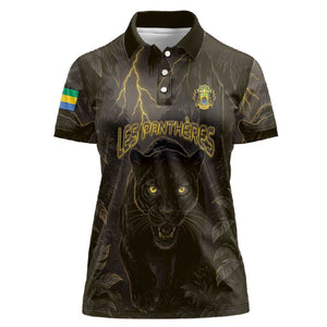 Custom Gabon Football Women Polo Shirt Black Panther Thunder - African Pride