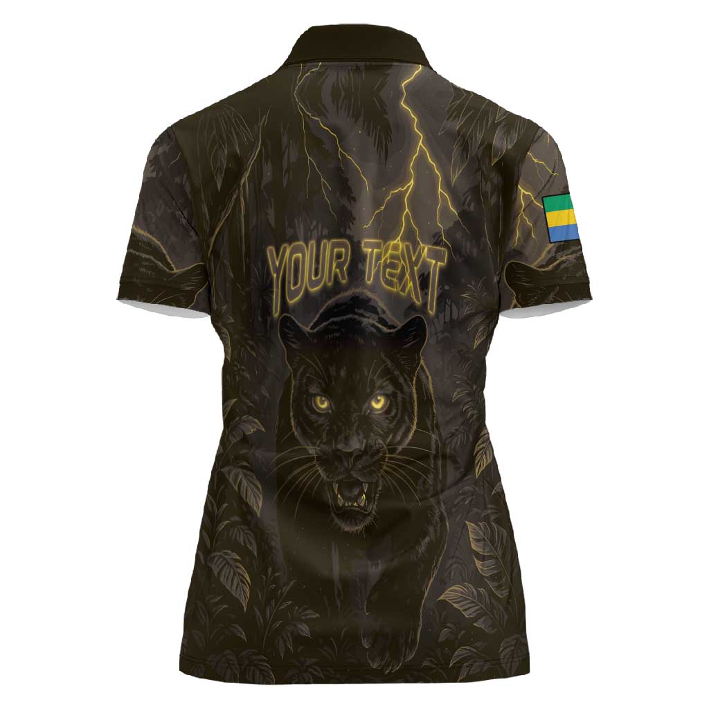 Custom Gabon Football Women Polo Shirt Black Panther Thunder - African Pride