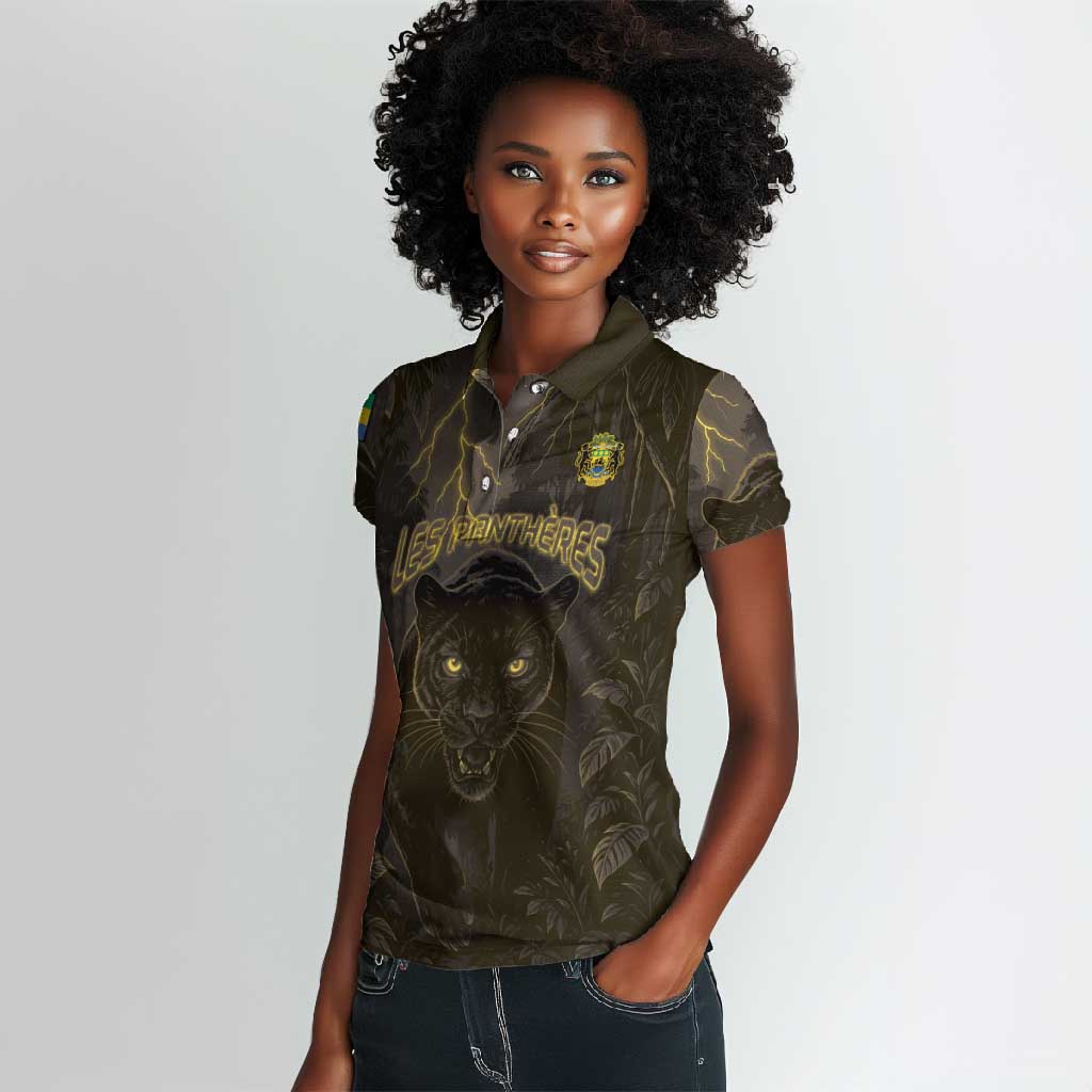 Custom Gabon Football Women Polo Shirt Black Panther Thunder - African Pride