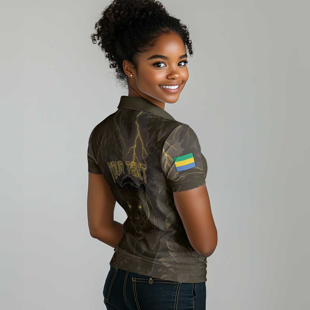Custom Gabon Football Women Polo Shirt Black Panther Thunder - African Pride