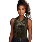 Custom Gabon Football Women Sleeveless Polo Shirt Black Panther Thunder - African Pride