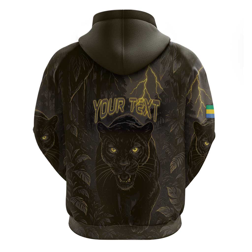 Custom Gabon Football Zip Hoodie Black Panther Thunder - African Pride