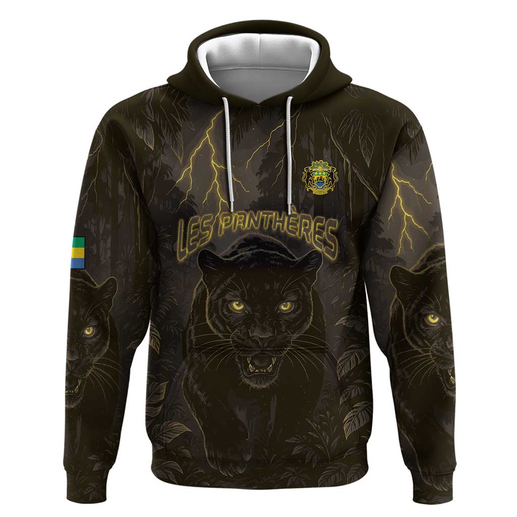 Custom Gabon Football Zip Hoodie Black Panther Thunder - African Pride