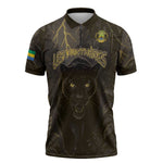 Custom Gabon Football Zipper Polo Shirt Black Panther Thunder - African Pride