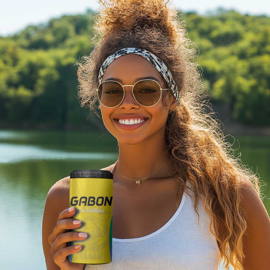 Custom Gabon Football 4 in 1 Can Cooler Tumbler Go Champions Les Pantheres - African Pride