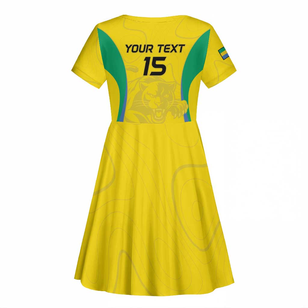 Custom Gabon Football Kid Short Sleeve Dress Go Champions Les Pantheres - African Pride