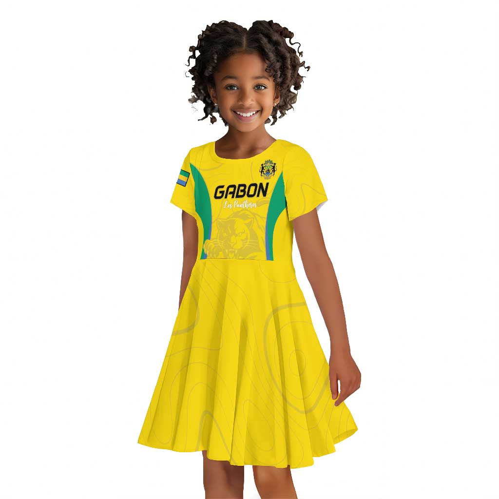 Custom Gabon Football Kid Short Sleeve Dress Go Champions Les Pantheres - African Pride