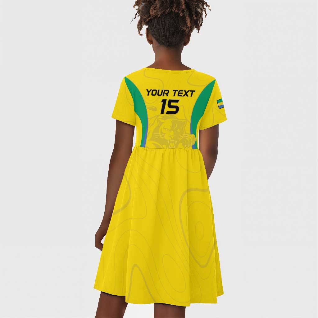 Custom Gabon Football Kid Short Sleeve Dress Go Champions Les Pantheres - African Pride