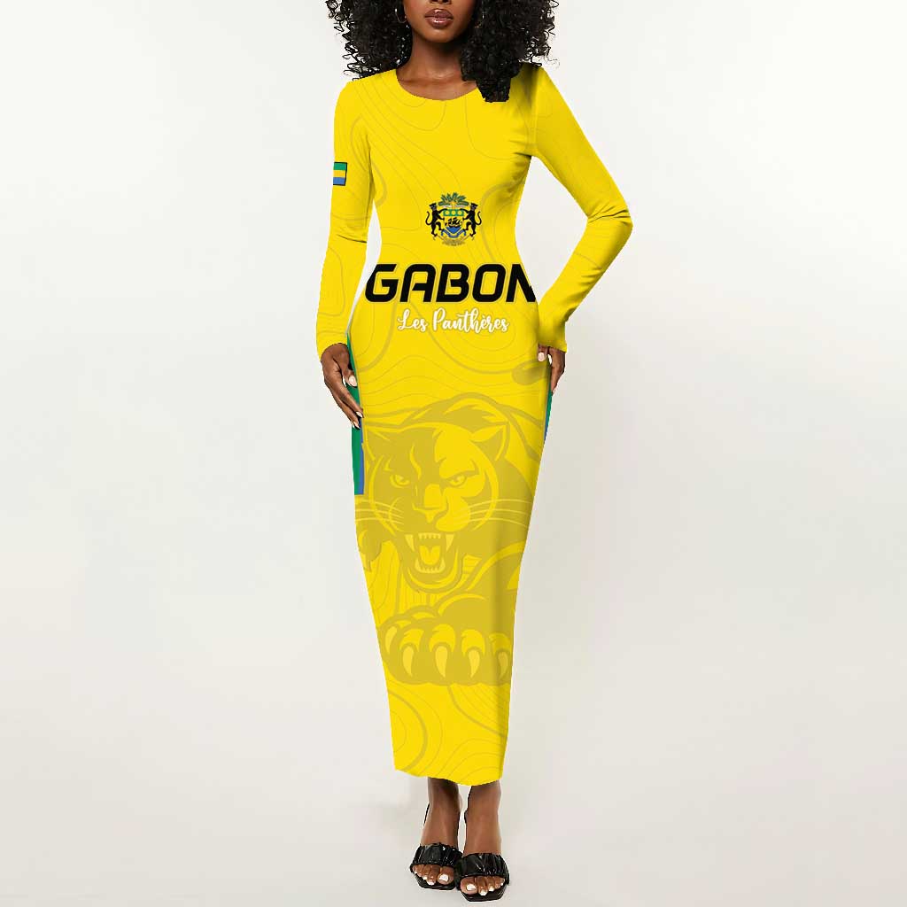 Custom Gabon Football Long Sleeve Bodycon Dress Go Champions Les Pantheres - African Pride