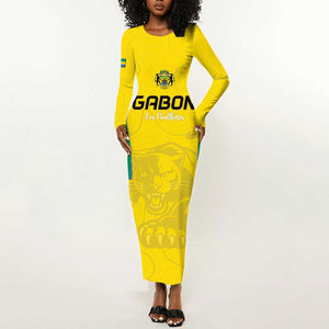 Custom Gabon Football Long Sleeve Bodycon Dress Go Champions Les Pantheres - African Pride