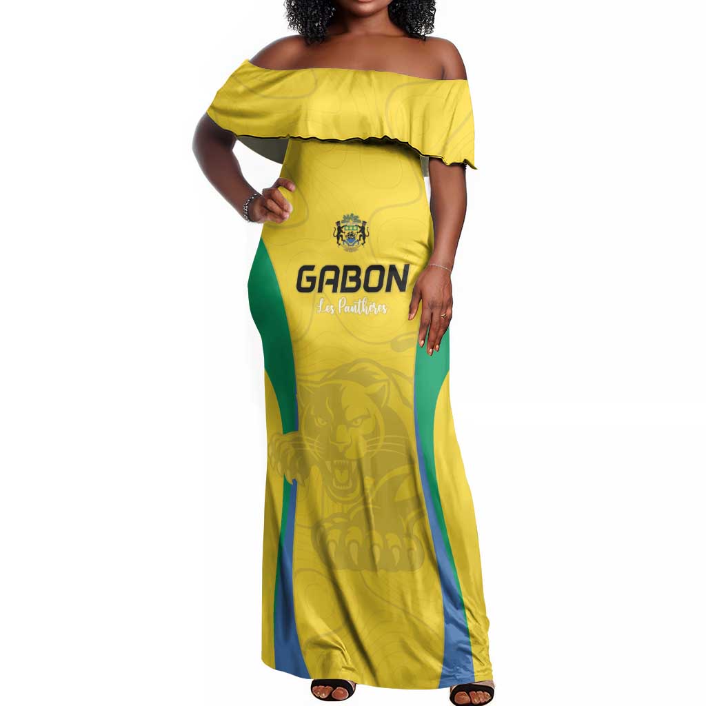 Custom Gabon Football Off Shoulder Maxi Dress Go Champions Les Pantheres - African Pride