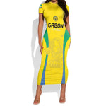 Custom Gabon Football Short Sleeve Bodycon Dress Go Champions Les Pantheres - African Pride