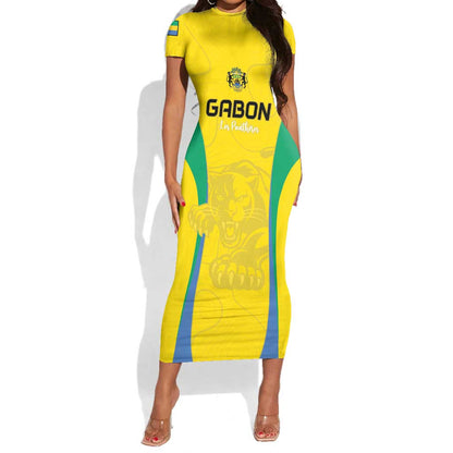 Custom Gabon Football Short Sleeve Bodycon Dress Go Champions Les Pantheres - African Pride