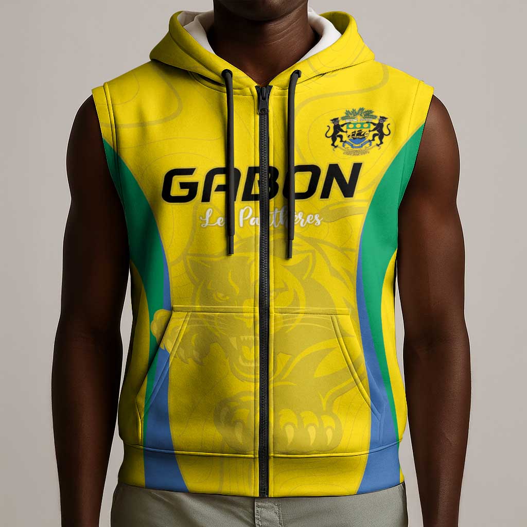Custom Gabon Football Sleeveless Zip Hoodie Go Champions Les Pantheres - African Pride