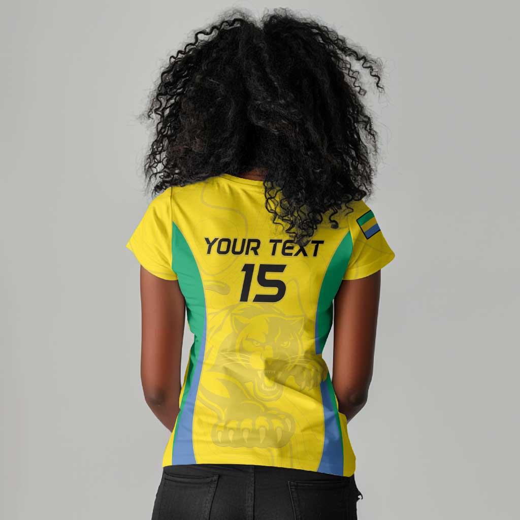 Custom Gabon Football Women V-Neck T-Shirt Go Champions Les Pantheres - African Pride