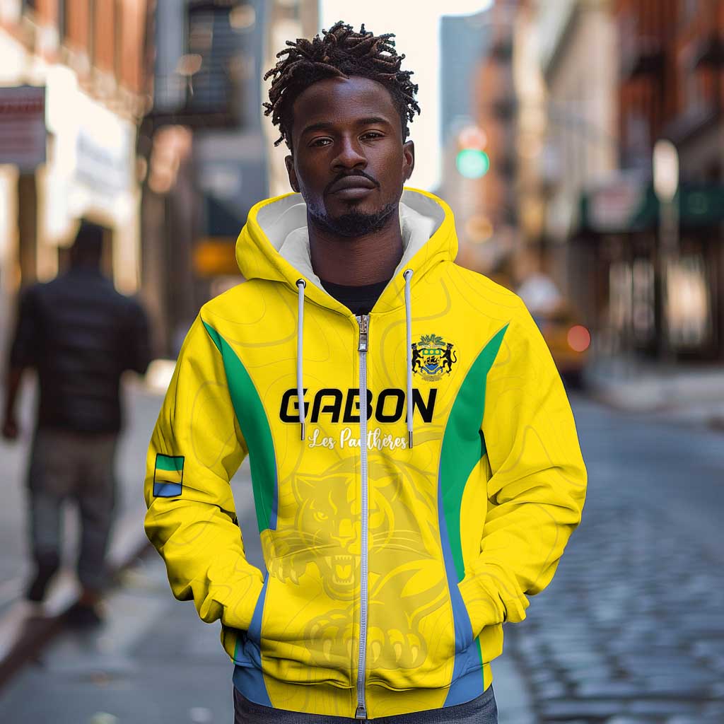 Custom Gabon Football Zip Hoodie Go Champions Les Pantheres - African Pride