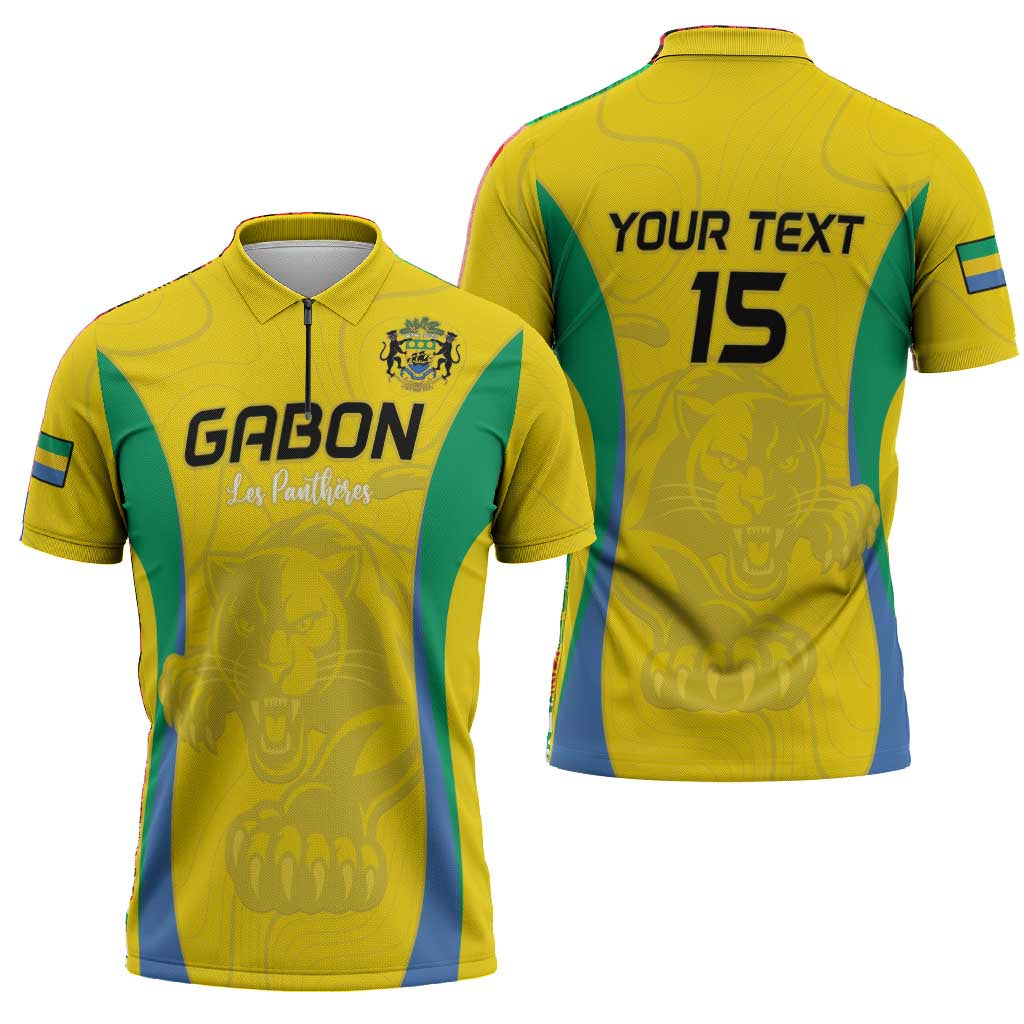 Custom Gabon Football Zipper Polo Shirt Go Champions Les Pantheres - African Pride