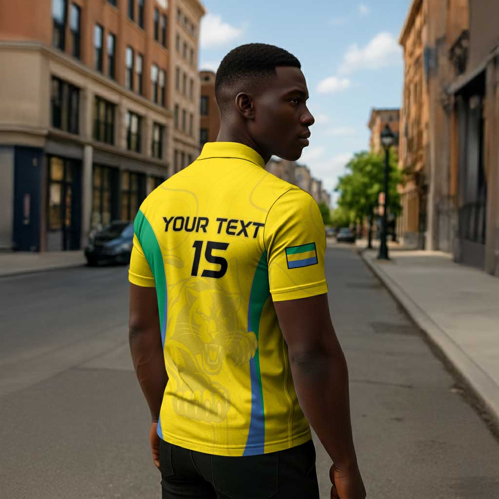 Custom Gabon Football Zipper Polo Shirt Go Champions Les Pantheres - African Pride