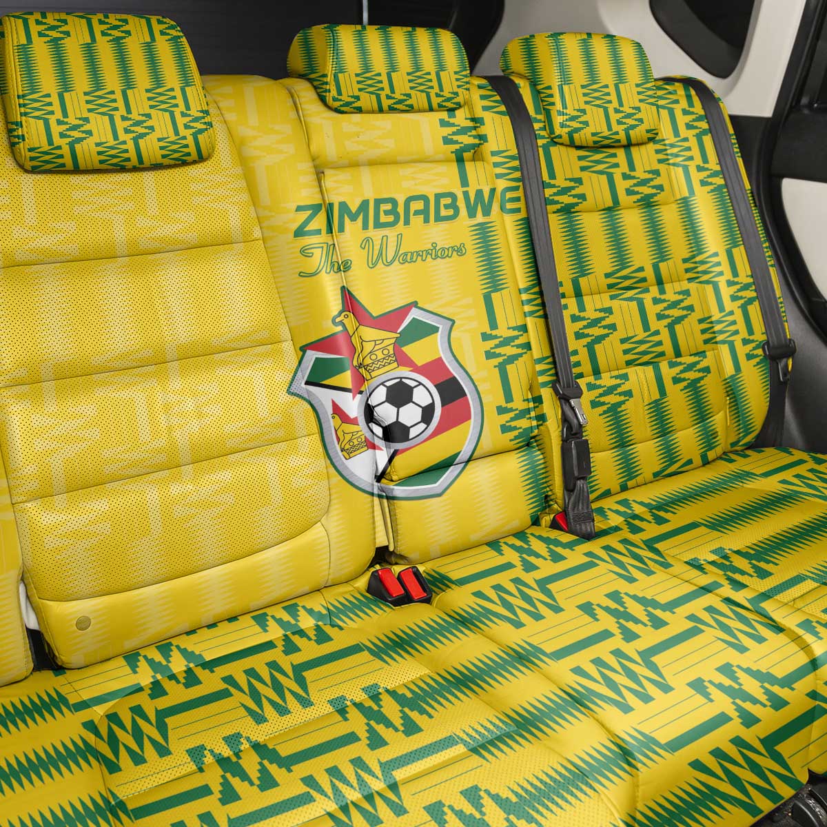 Zimbabwe Football Back Car Seat Cover Come On Warriors - Kente Pattern - African Pride