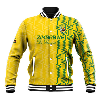 Custom Zimbabwe Football Baseball Jacket Come On Warriors - Kente Pattern - African Pride