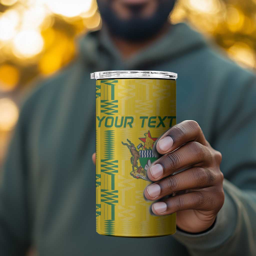 Custom Zimbabwe Football 4 in 1 Can Cooler Tumbler Come On Warriors - Kente Pattern - African Pride