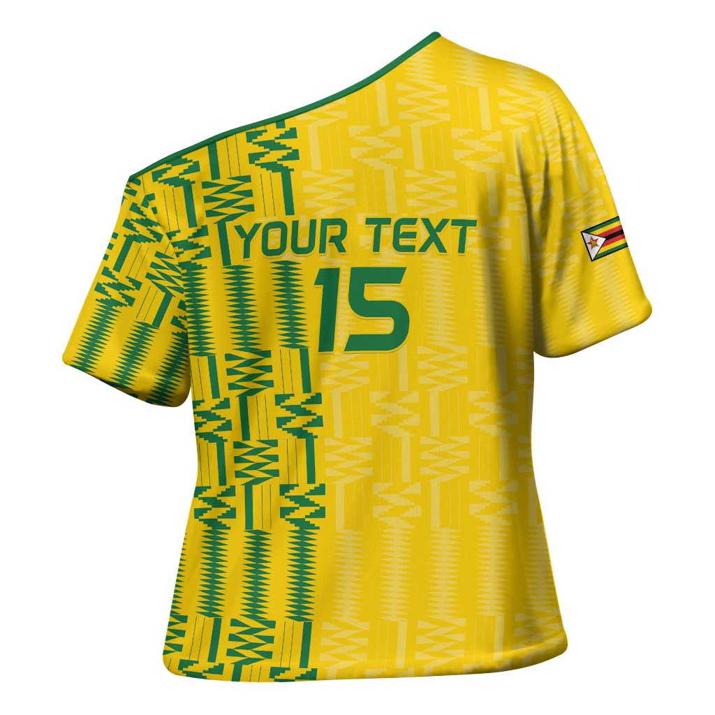 Custom Zimbabwe Football Cross Shoulder Shirt Come On Warriors - Kente Pattern - African Pride