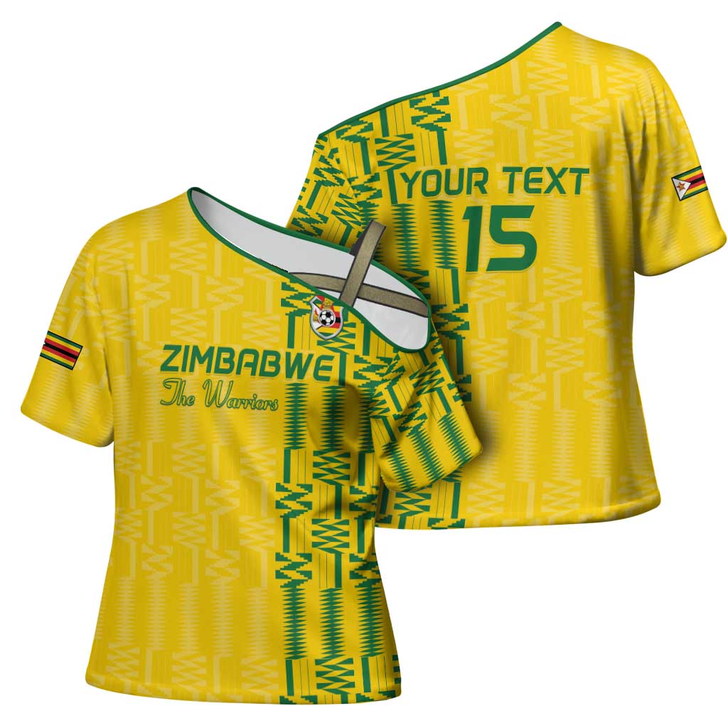 Custom Zimbabwe Football Cross Shoulder Shirt Come On Warriors - Kente Pattern - African Pride